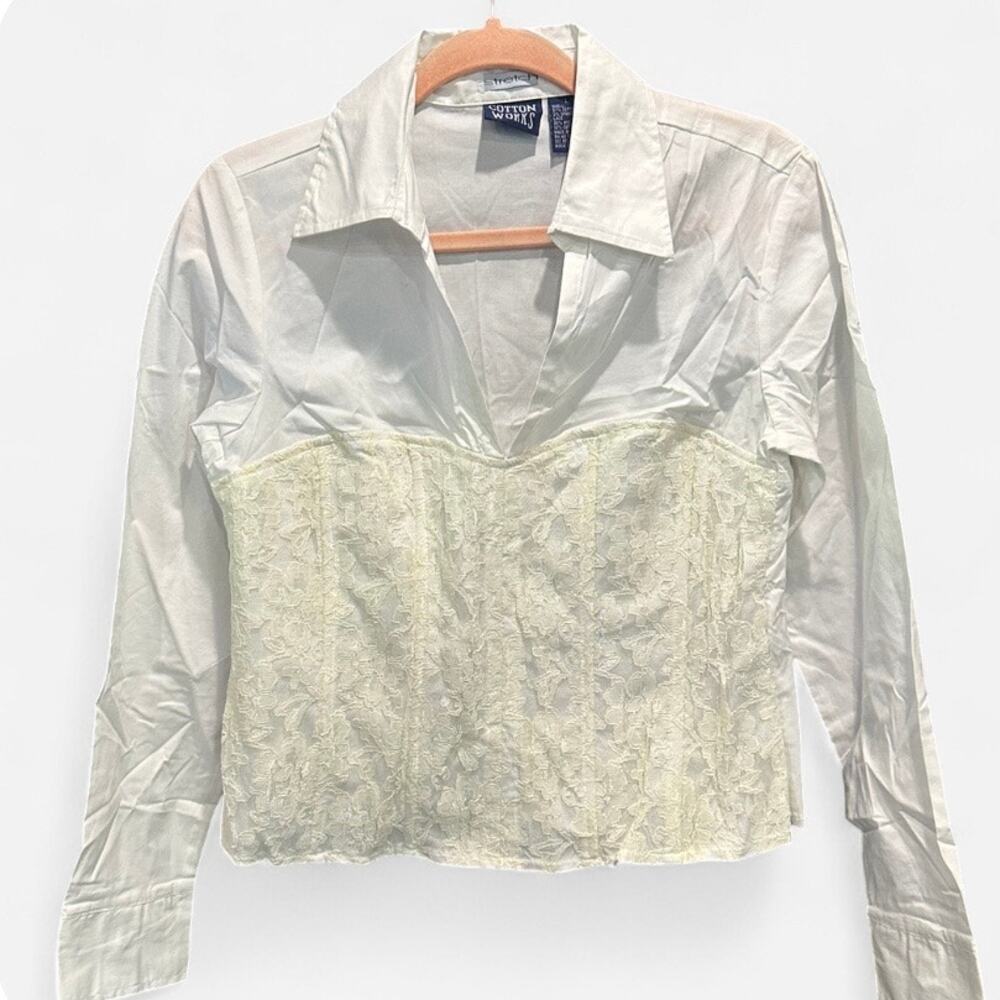 Vintage Y2K Cotton Works Lace Corset Office Siren Top White Large - Picture 5 of 10